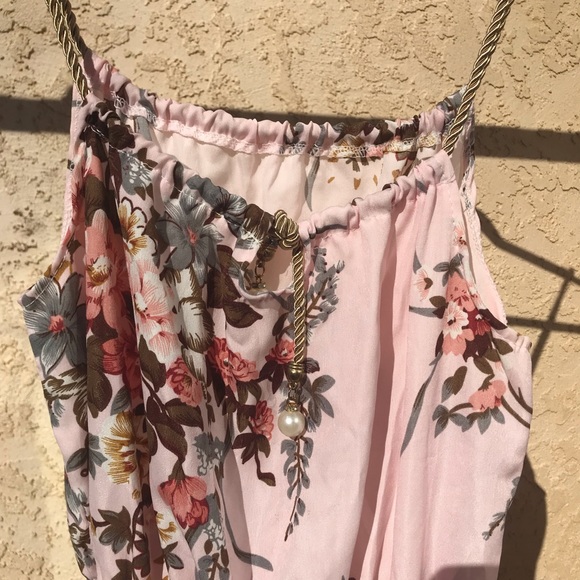 Pink floral dress with gold chord straps - Picture 3 of 4